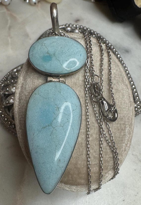Vintage Silver Larimar Statement Pendant Necklace