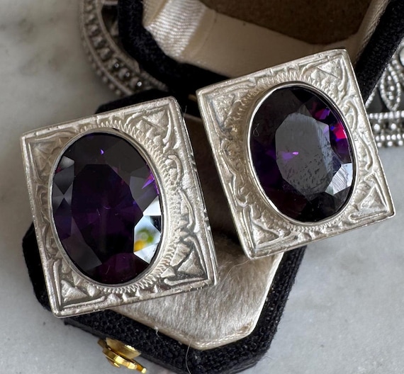 Vintage Edwardian Antique Silver Amethyst Earrings