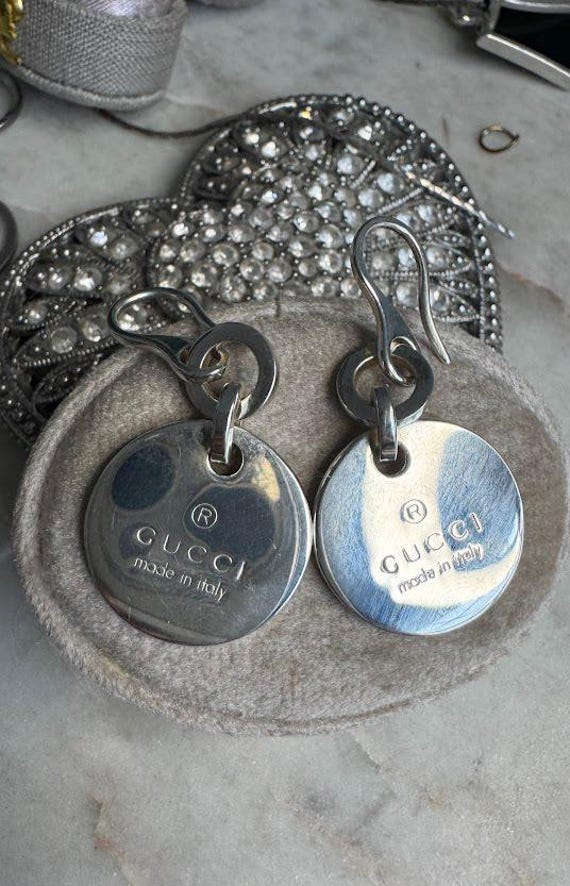 Silver Gucci made in Italy Round Disc Dangle Earrings