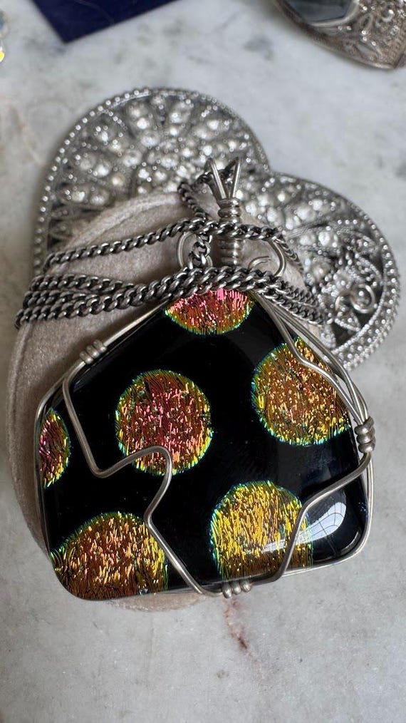 Vintage Silver Hand Made Glass Pendant Necklace