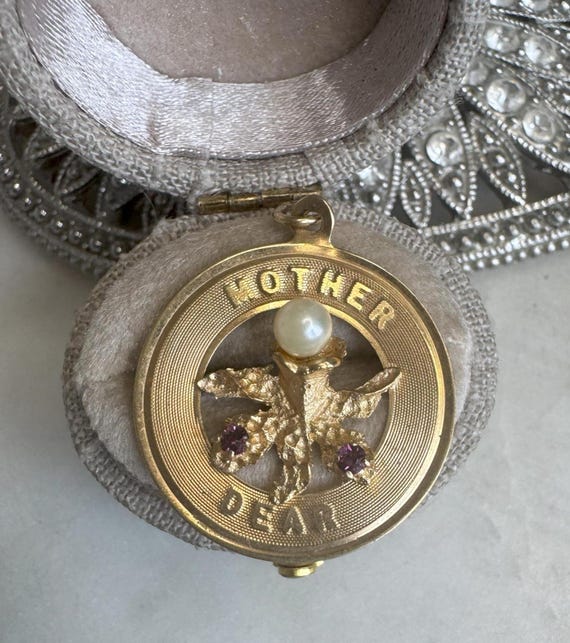 Vintage Gold Ruby & Pearl Mother Dear Charm Pendant