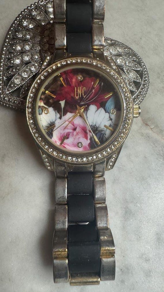 Vintage INC Floral Rhinestone Watch