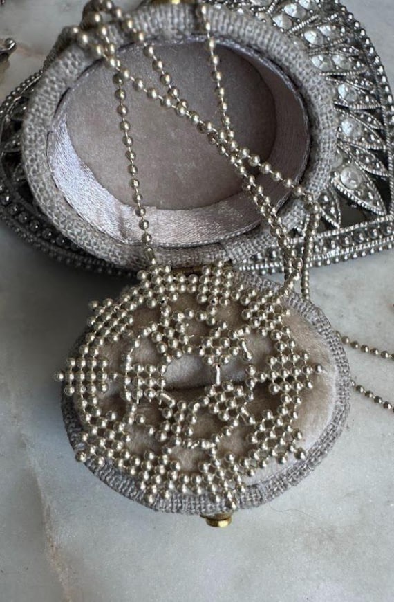 Vintage Silver Delicate Beaded Pendant Necklace