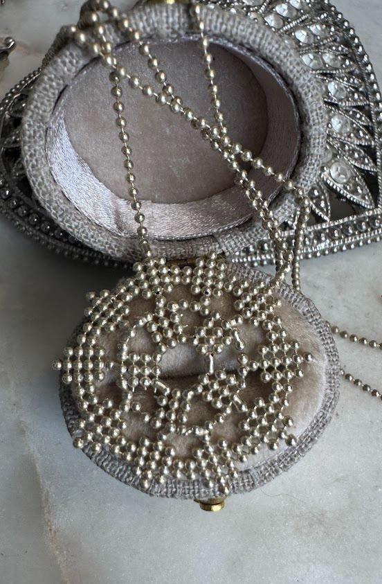 Vintage Silver Delicate Beaded Pendant Necklace