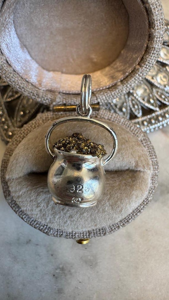 Vintage Silver Pot of Gold Charm