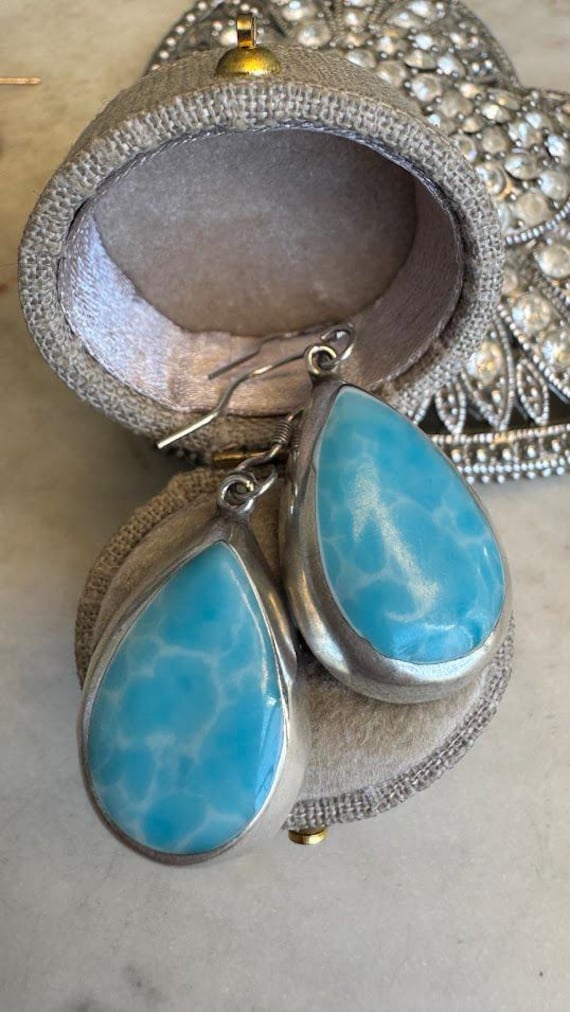 Vintage Mexican Silver Larimar Earrings