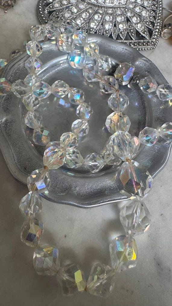 Vintage Silver Bead Crystals Necklace