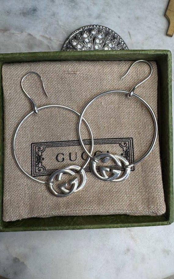 Silver Gucci Interlocking G Heart Earrings