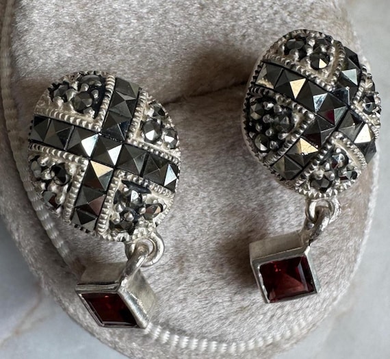 Vintage Silver Marcasite & Garnet Earrings