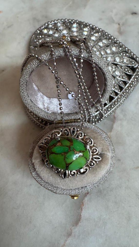 Vintage Silver Copper Green Turquoise Pendant Necklace