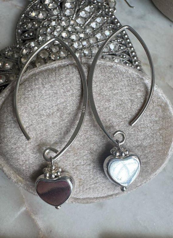 Silver Heart Drop Dangle Earrings