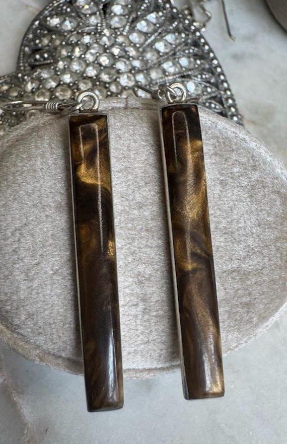 Vintage Silver Long Dangle Calcite Earrings