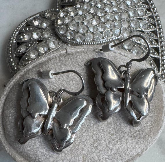 Vintage Silver Butterfly Dangle Earrings