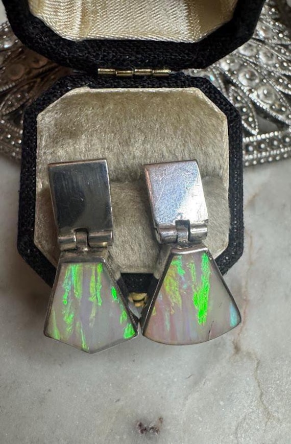 Vintage Silver Opal Earrings