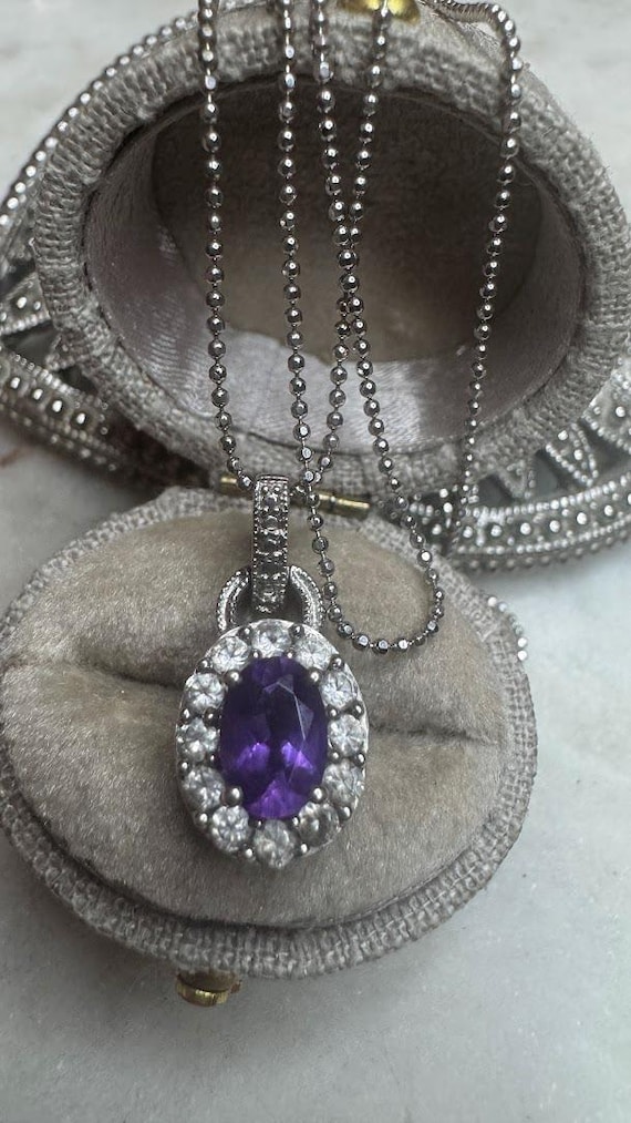 Vintage Silver Amethyst & White Topaz Pendant