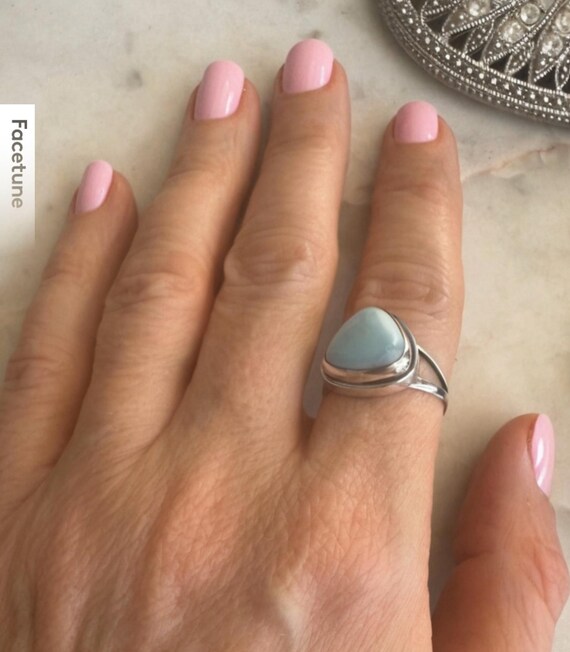 Silver Trillion Shaped Larimar Ring - image 5