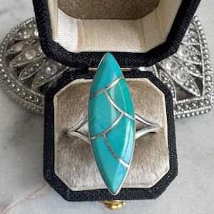 Vintage Silver Inlaid Turquoise Ring