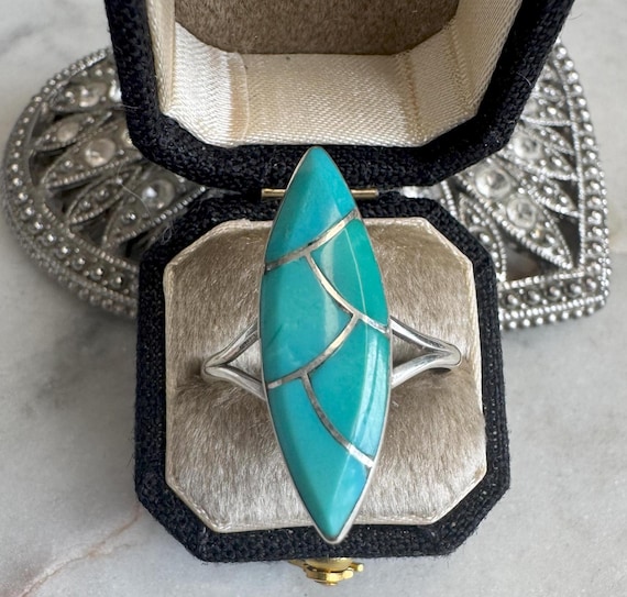 Vintage Silver Inlaid Turquoise Ring