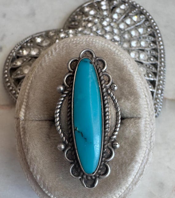 Vintage Silver Navette Turquoise Ring