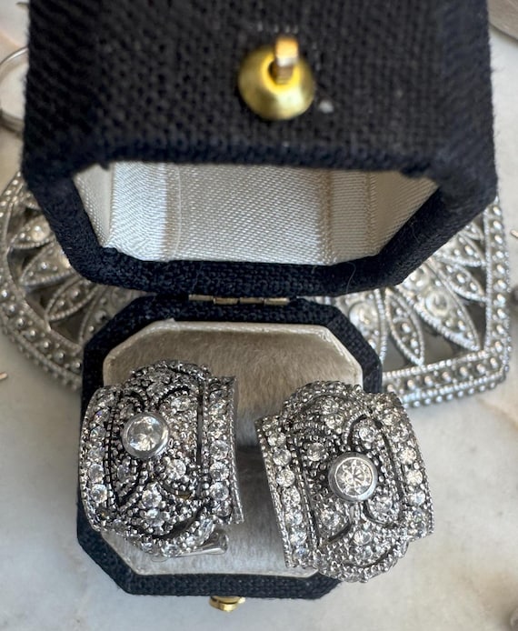 Vintage Silver CZ Statement Earrings