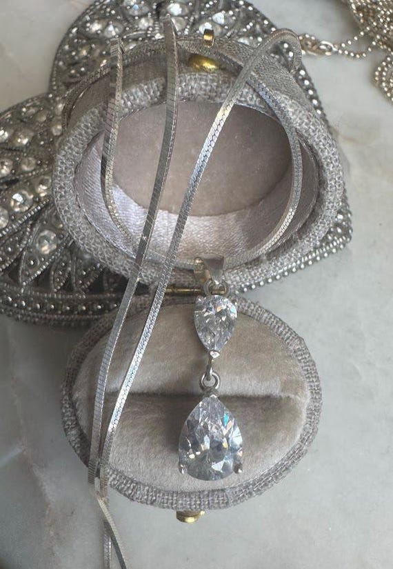 Silver Cubic Zirconia Pear Pendant Necklace