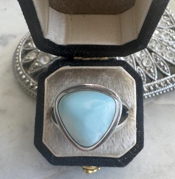 Silver Trillion Shaped Larimar Ring