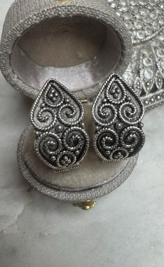 Vintage Silver Antique Filigree Double Sided Earrings