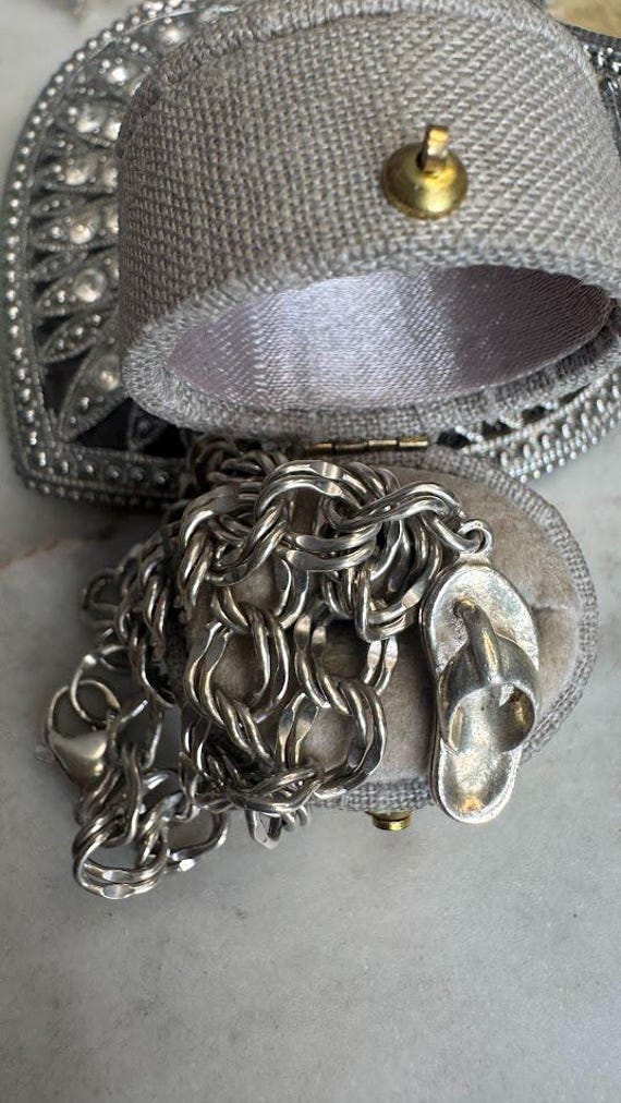 Vintage Silver Double Link Charm Bracelet with Summer Sandal