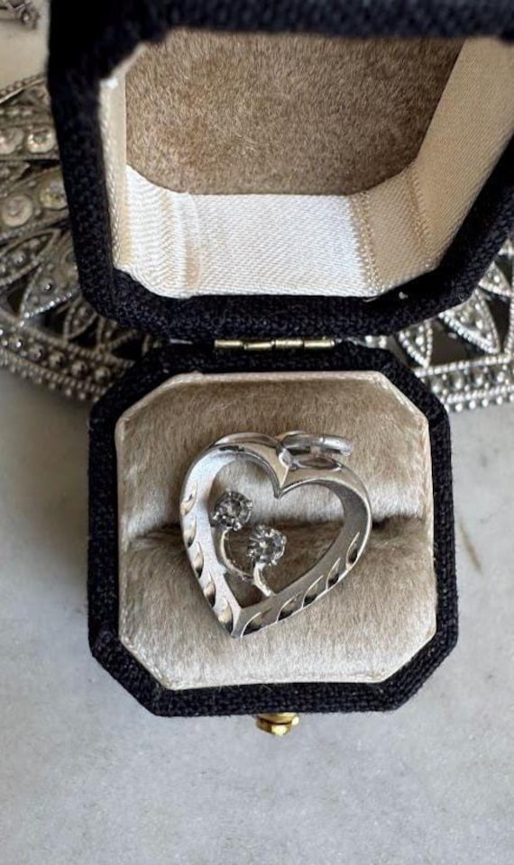 Vintage Silver Heart CZ Charm Pendant