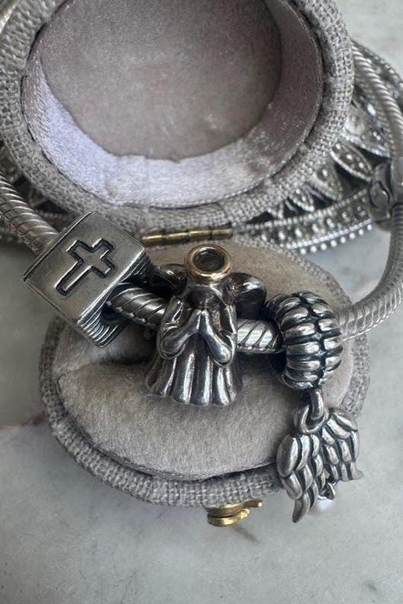 Vintage Silver Pandora Angel & Bible Bracelet