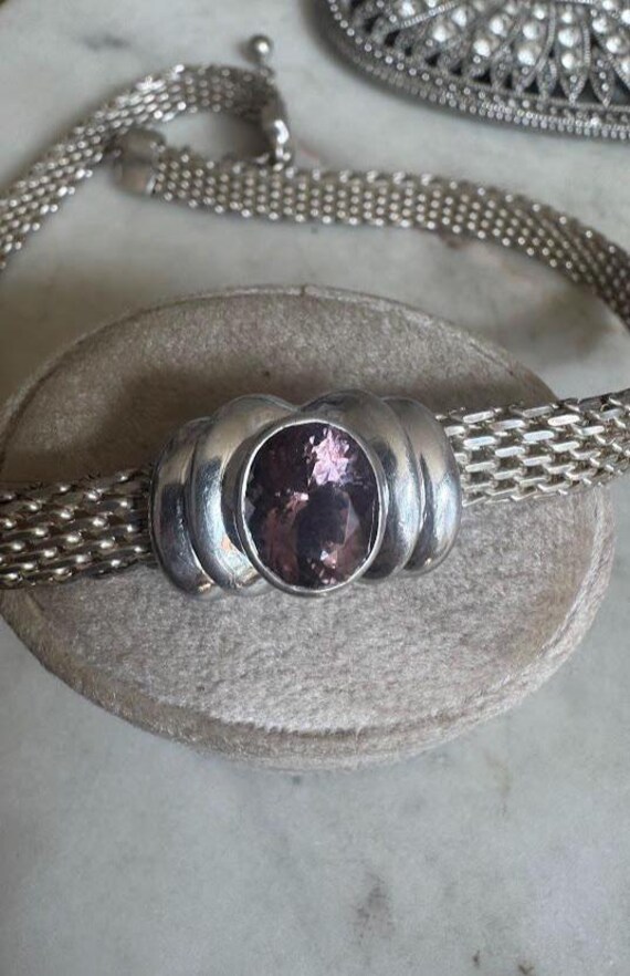 Vintage Silver Amethyst Pendant Necklace