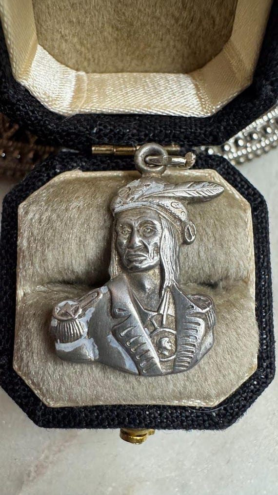 Vintage Silver Chief Tecumseh Charm Pendant