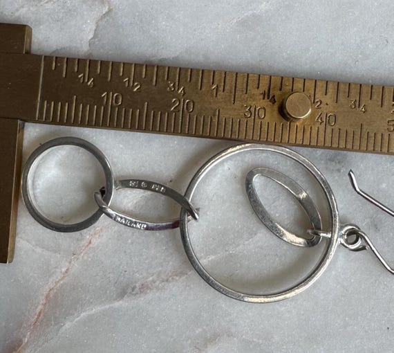 Vintage Silver Circle Hoop Dangle Earrings - image 2
