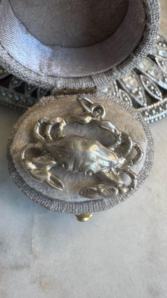 Vintage Silver Crab Charm Pendant
