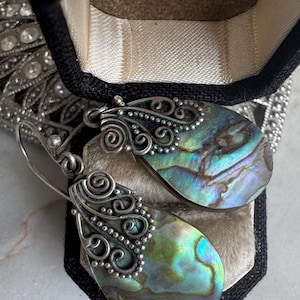 Vintage Silver Abalone Tear Drop Earrings