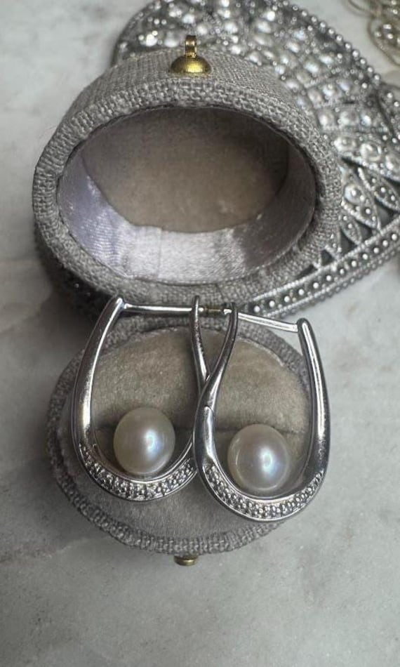 Vintage Silver Diamond & Pearl Earrings