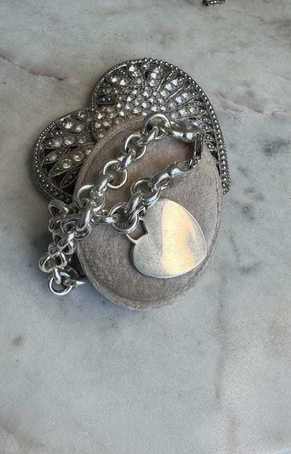 Vintage Silver Heart Chain Rolo Bracelet