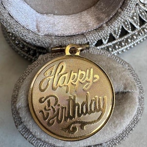 Vintage Gold &quot;Happy Birthday&quot; Charm Pendant