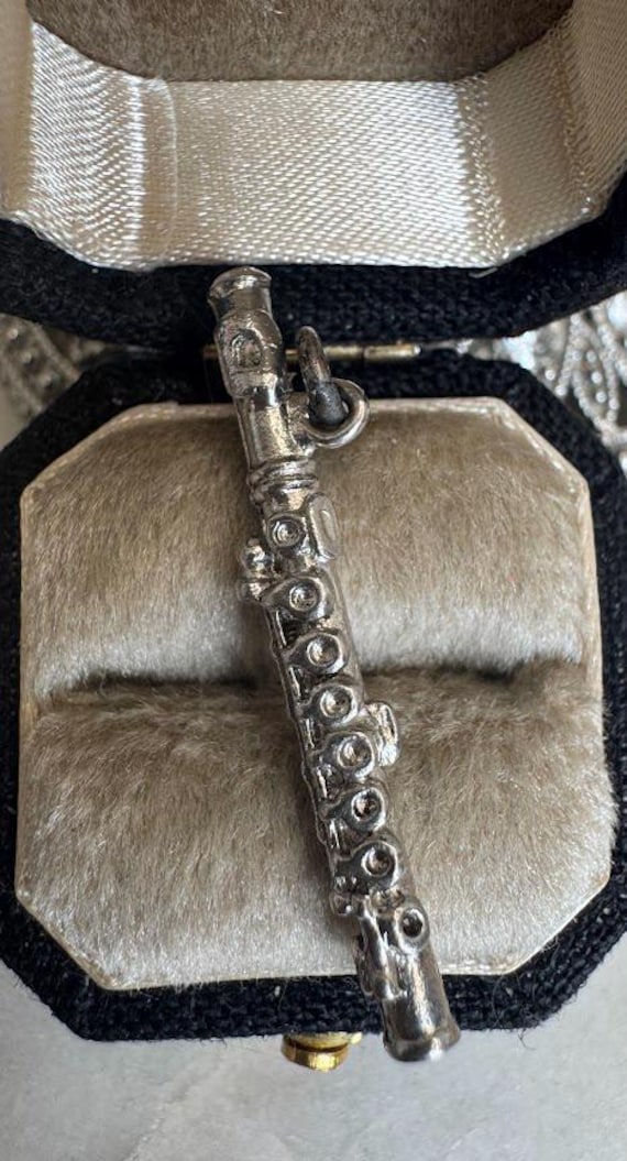 Vintage Silver Flute Musical Instrument Charm Pendant