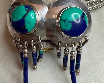 Pendientes vintage de plata con azurita del suroeste
