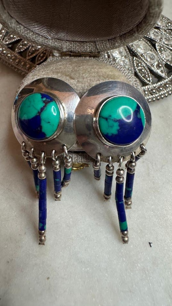 Vintage Silver Southwest Azurite Earrings