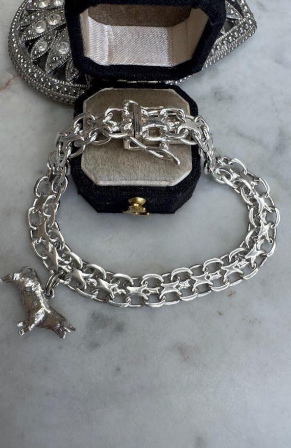 Vintage Silver Charm Bracelet with Bull Charm