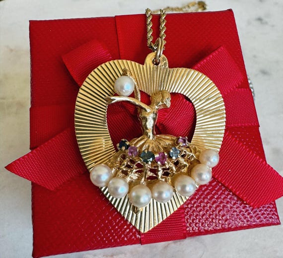 Vintage Gold Gemstone Ballerina Pendant Necklace