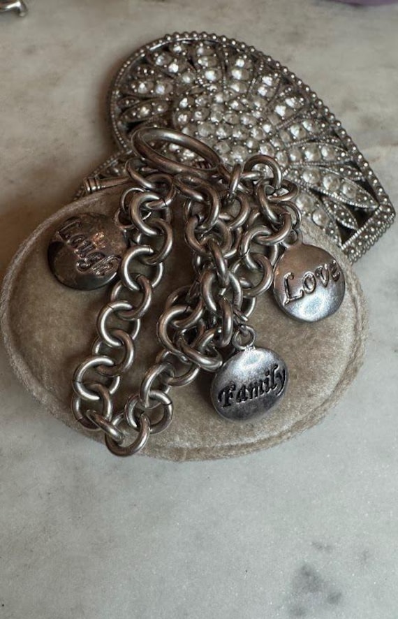 Vintage Silver "Love Laugh Family" Rolo Bracelet