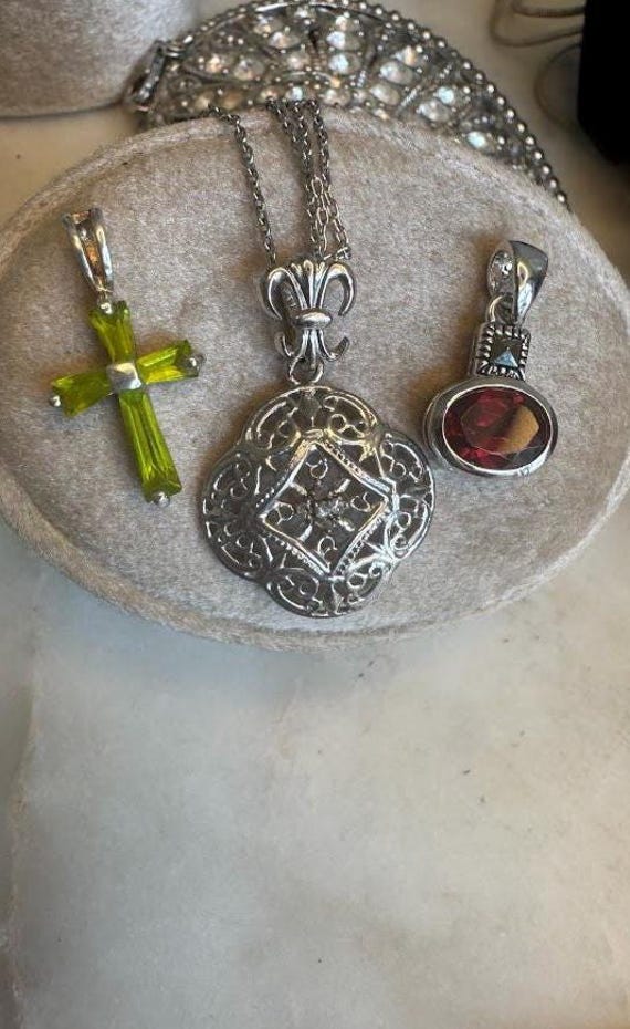 Vintage Silver Trio of Pendants with One Necklace