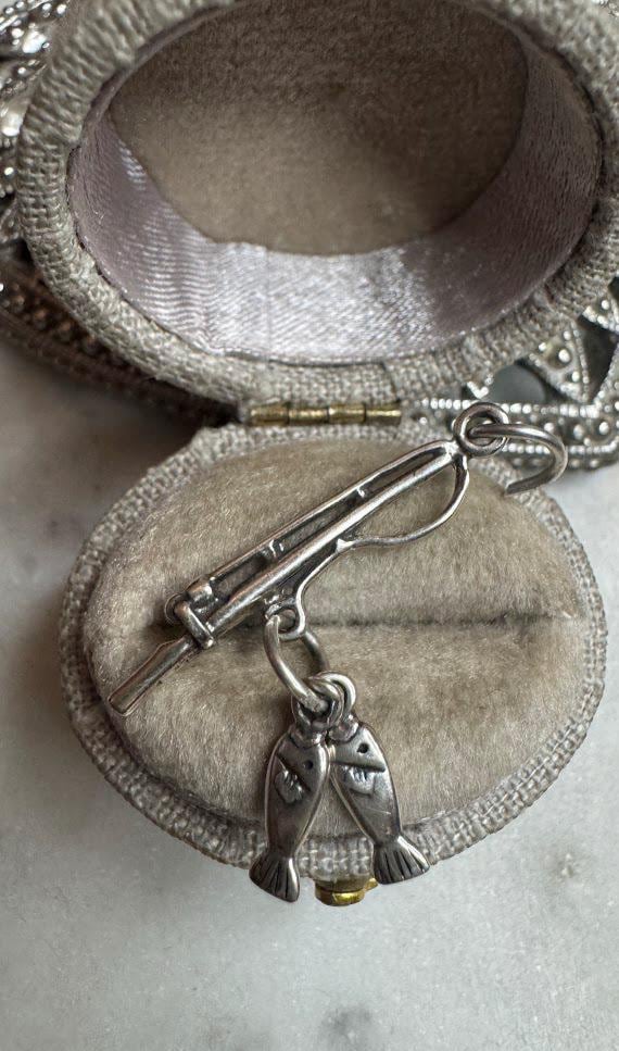 Vintage Silver Movable Fishing Pole Charm