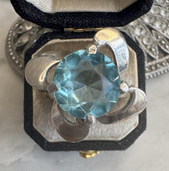 Vintage Silver Blue CZ Ring