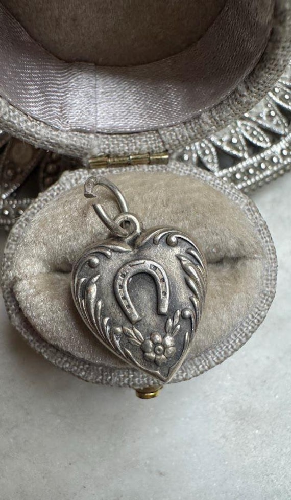 Vintage Antique Silver Horse Shoe Heart Charm
