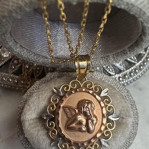 Vintage Gold Angel Pendant Necklace with Prayer