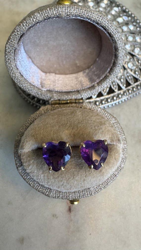 Vintage Gold Amethyst Heart Earrings